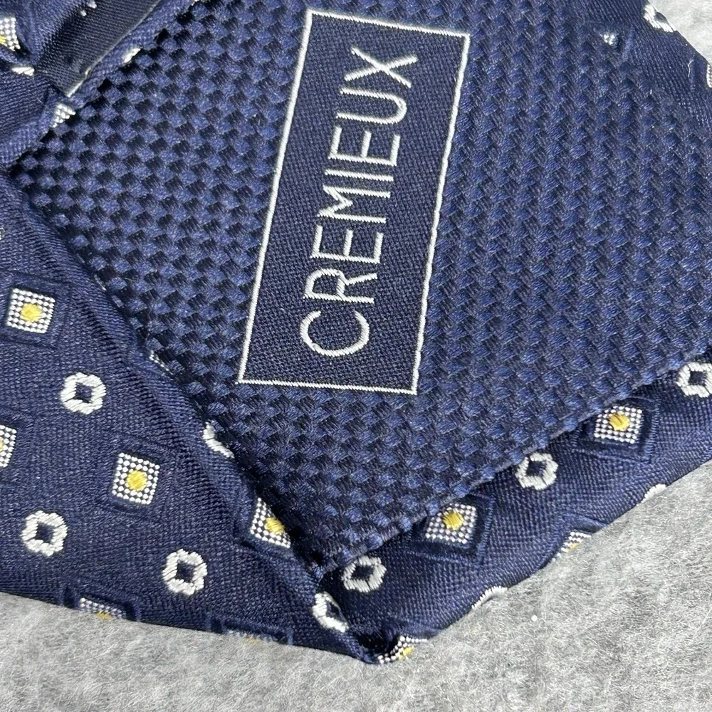 Cremieux Collection Hand Made Blue on Light Blue W Yellow Geometric Silk Tie